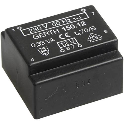 Thumbnail - Gerth PT151201 Printtransformator 1 x 230 V 1 x 12 V/AC 0.35 VA 29 mA