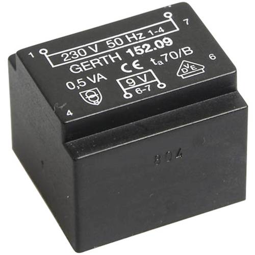 Thumbnail - Gerth PT202401 Printtransformator 1 x 230 V 1 x 24 V/AC 0.50 VA 20 mA