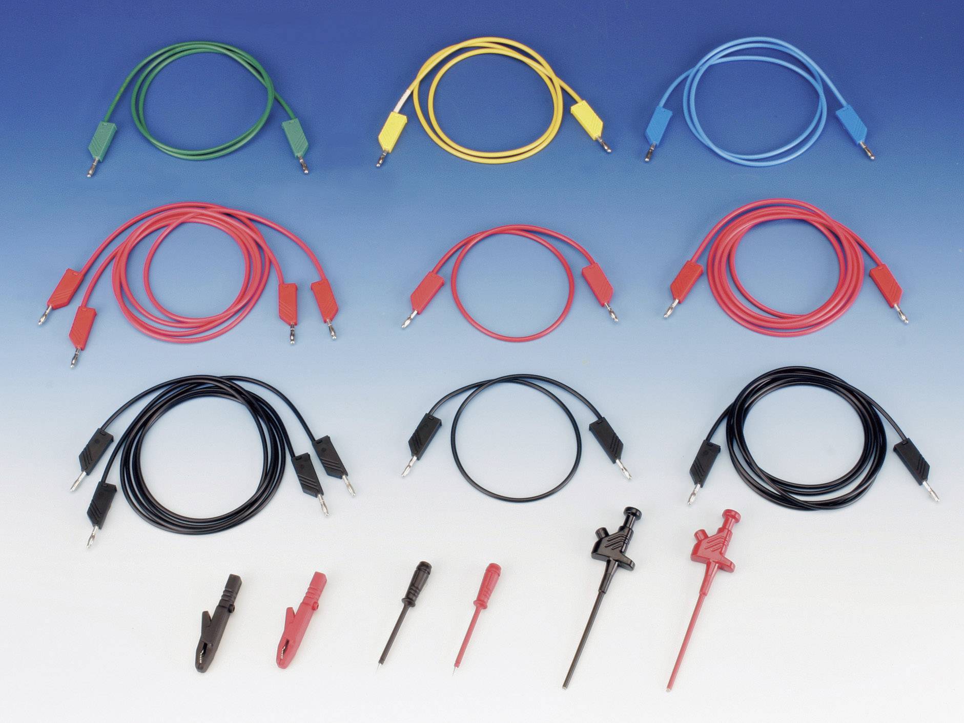 SKS Messleitungs-Set [ Lamellenstecker 4 mm - Lamellenstecker 4 mm] 1 m Schwarz, Rot, Blau, Gelb