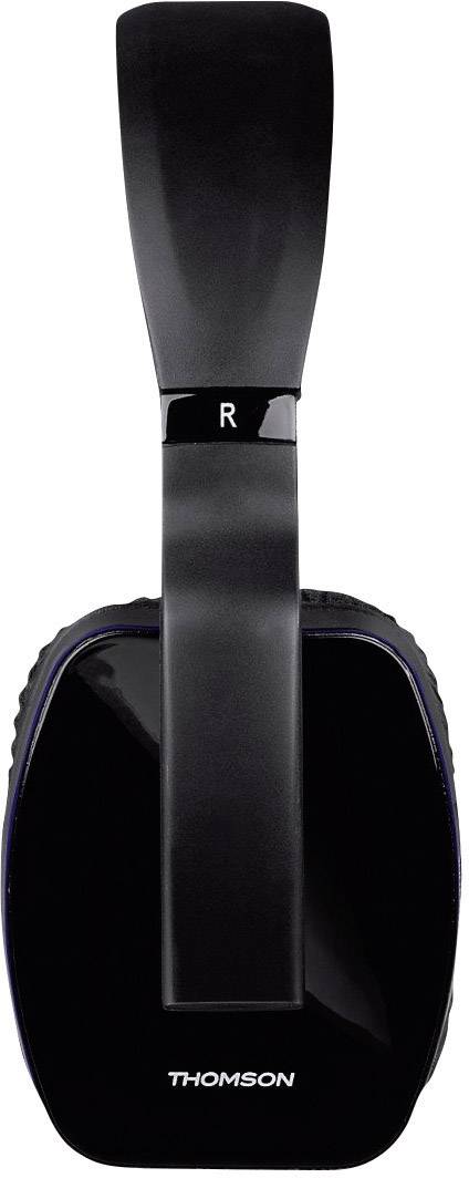 Schwarzer Thomson-Kopfhörer, rechte Seite sichtbar, über einem weißen Hintergrund.