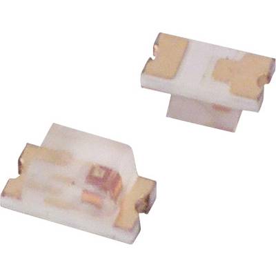 Zwei kleine, rechteckige LED-Komponenten mit goldenen Kontakten auf einem weißen Gehäuse, geeignet für elektronische Schaltungen.
