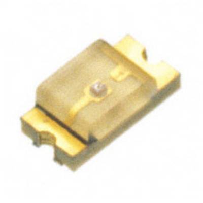 Ein rechteckiger SMD-LED-Chip mit goldenen Kontaktflächen auf beiden Seiten und einem durchsichtigen Gehäuse, das einen kleinen Chip umschließt.