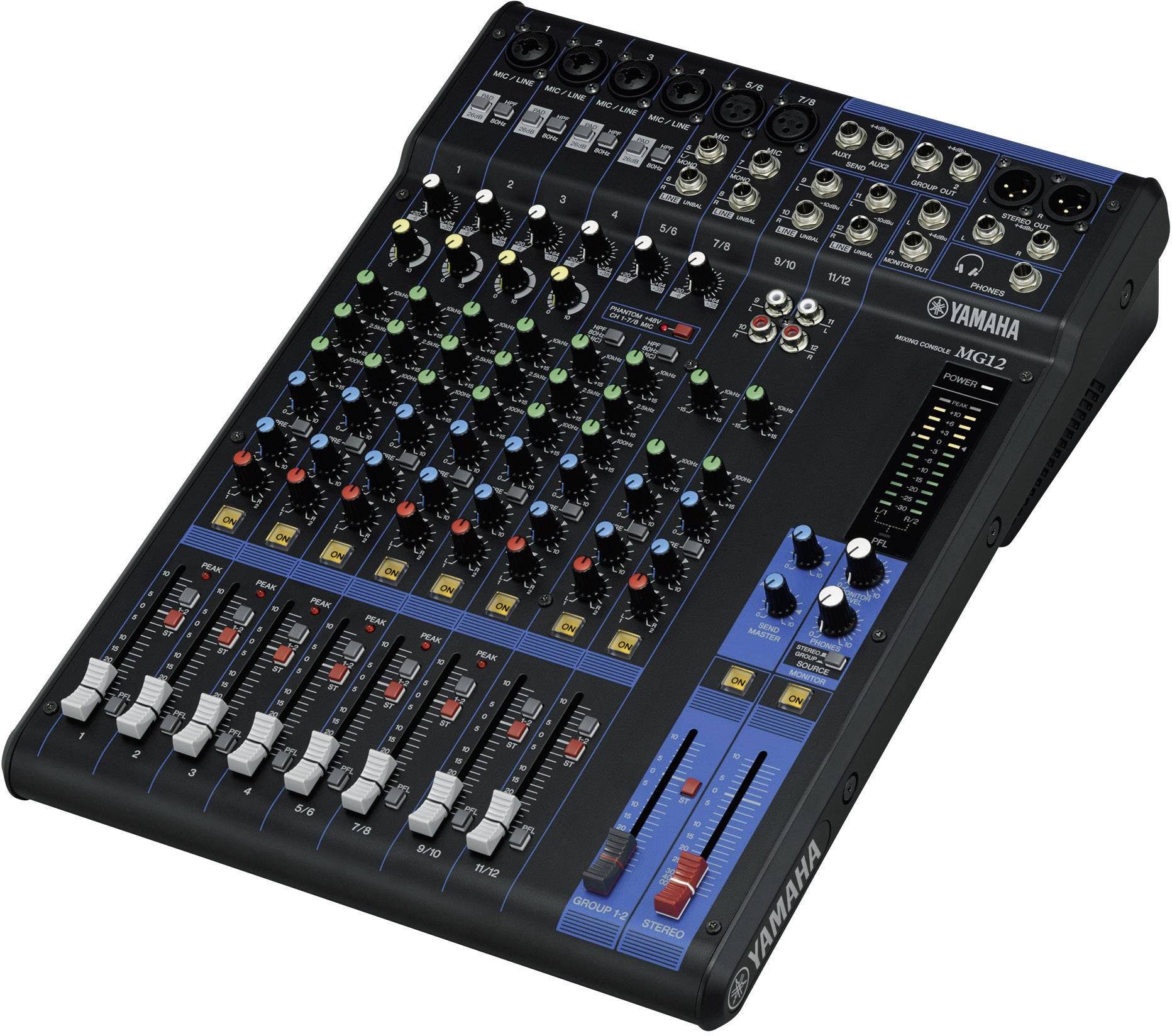 YAMAHA MG12 - 12-Kanal Mischpult Konsole (6 Mic-In | 12 Line-In | 2 Group Busse | 1 Stereo Bus | 2 AUX | Metallgehäuse)-1