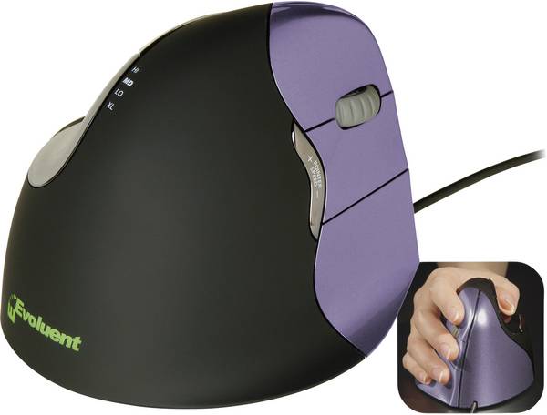 Evoluent Vertical Mouse 4 VM4S  Ergonomische Maus USB  Größe: S Optisch Schwarz, Lila 6 Tasten 2800 dpi Ergonomisch