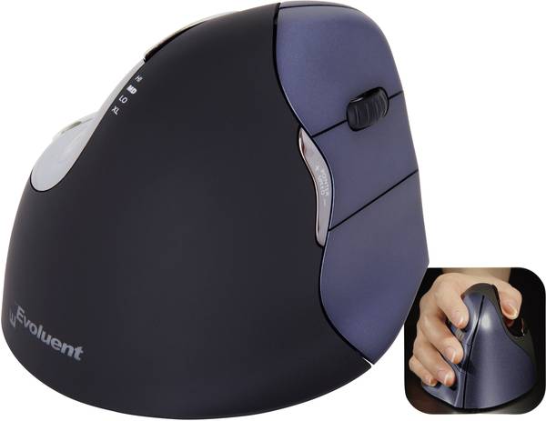 Evoluent Vertical Mouse 4 VM4RW  Ergonomische Maus Funk   Optisch Schwarz, Silber 6 Tasten 2800 dpi Ergonomisch
