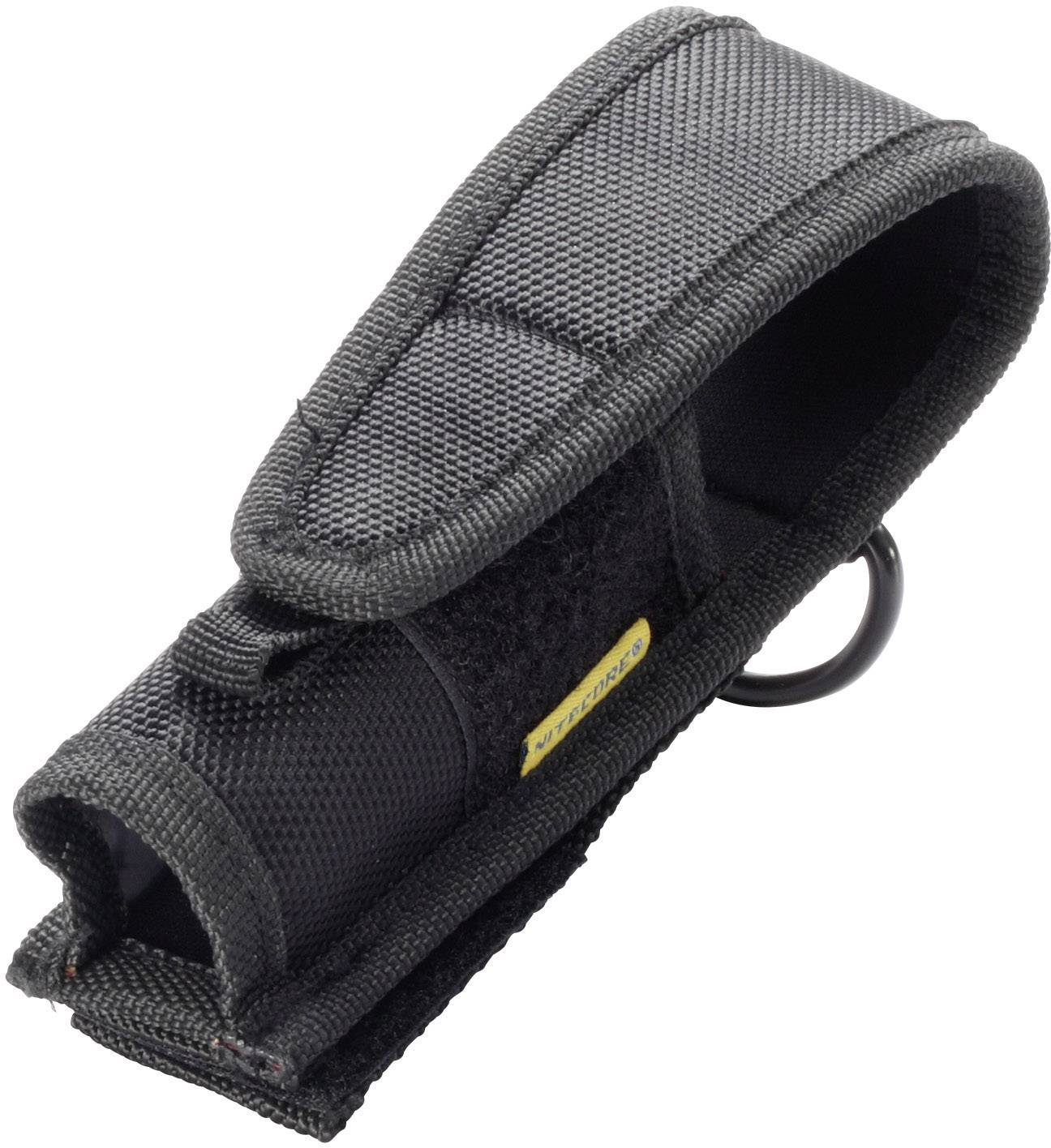 Schwarzes Nylonholster, offen oben, mit Gürtelschlaufe, geeignet für Taschenlampen oder ähnliches Zubehör.