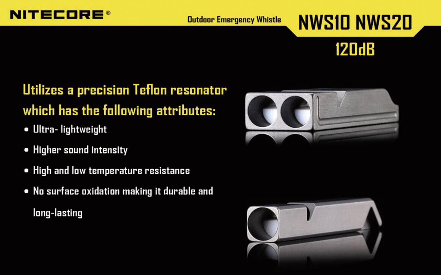 'NITECORE Outdoor Emergency Whistle NWS10 NWS20 120dB. Präzisions-Teflonresonator, ultra-leicht, hohe Lautstärke, haltbar, langlebig.'