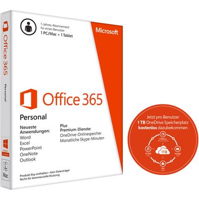 Microsoft Office 365 Personal Vollversion, 1 Lizenz Windows, Mac Office-Paket