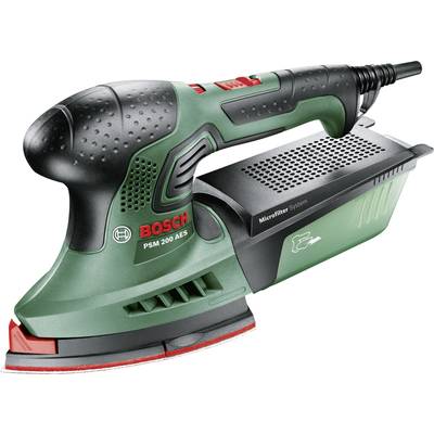 Grüner, ergonomisch geformter Bosch PSM 200 AES Multischleifer mit integriertem Microfilter-System. Ideal für präzises Schleifen.