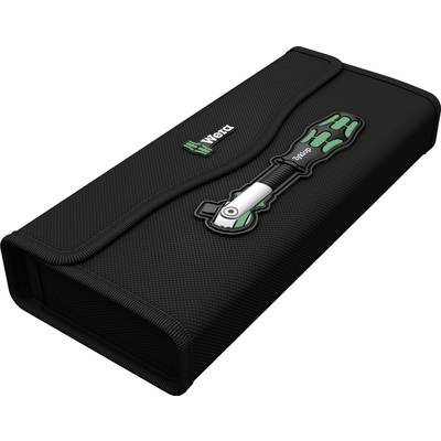 'Wera' Werkzeugset in einer schwarzen Stoffhülle mit Schraubenzieher-Design. Ideal für präzise Handwerksarbeiten.