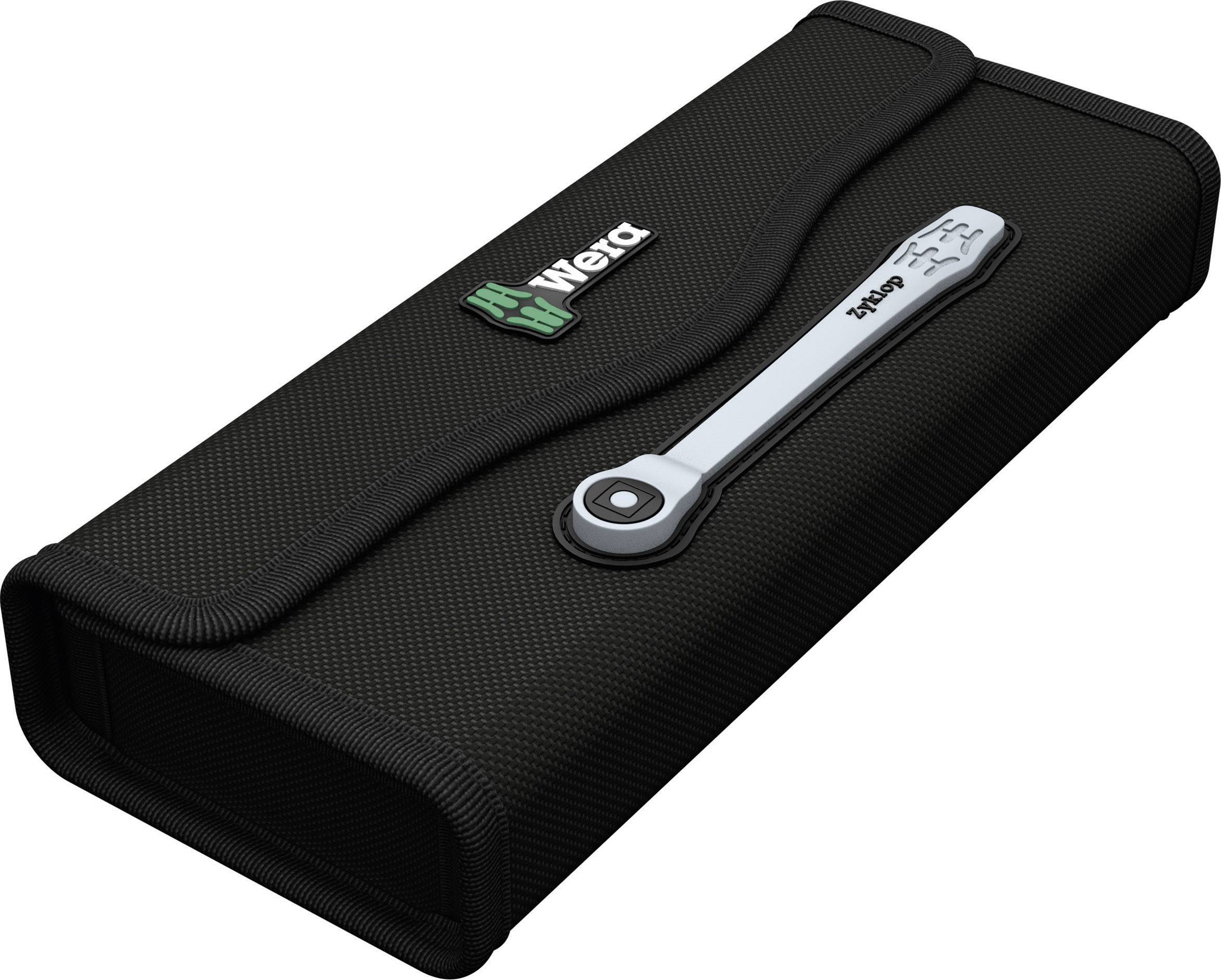 Schwarzes Etui mit Wera-Logo; enthält einen Winkelschlüsselsatz, erkennbar durch ein Symbol auf der Vorderseite.