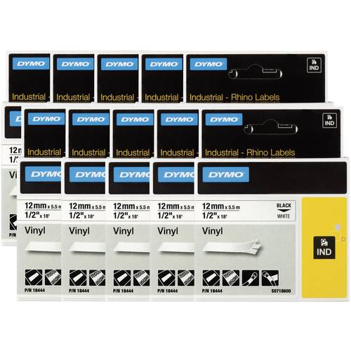 DYMO 18444 (10x) Schriftband 10er Set Bandfarbe: Weiß Schriftfarbe: Schwarz 12 mm 5.5 m