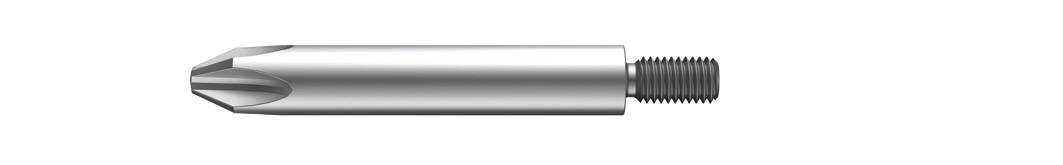 Silberne zylindrische Metallspitze mit Gewinde an einem Ende, vermutlich als Teil eines Werkzeugs oder Maschinenelements.