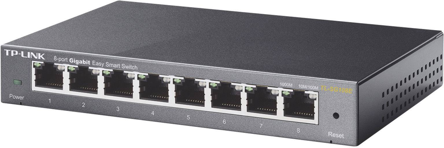 Ein 8-Port Gigabit Netzwerk-Switch von TP-Link, geeignet für schnelle und effiziente Datenübertragung in einem kabelgebundenen Netzwerk.