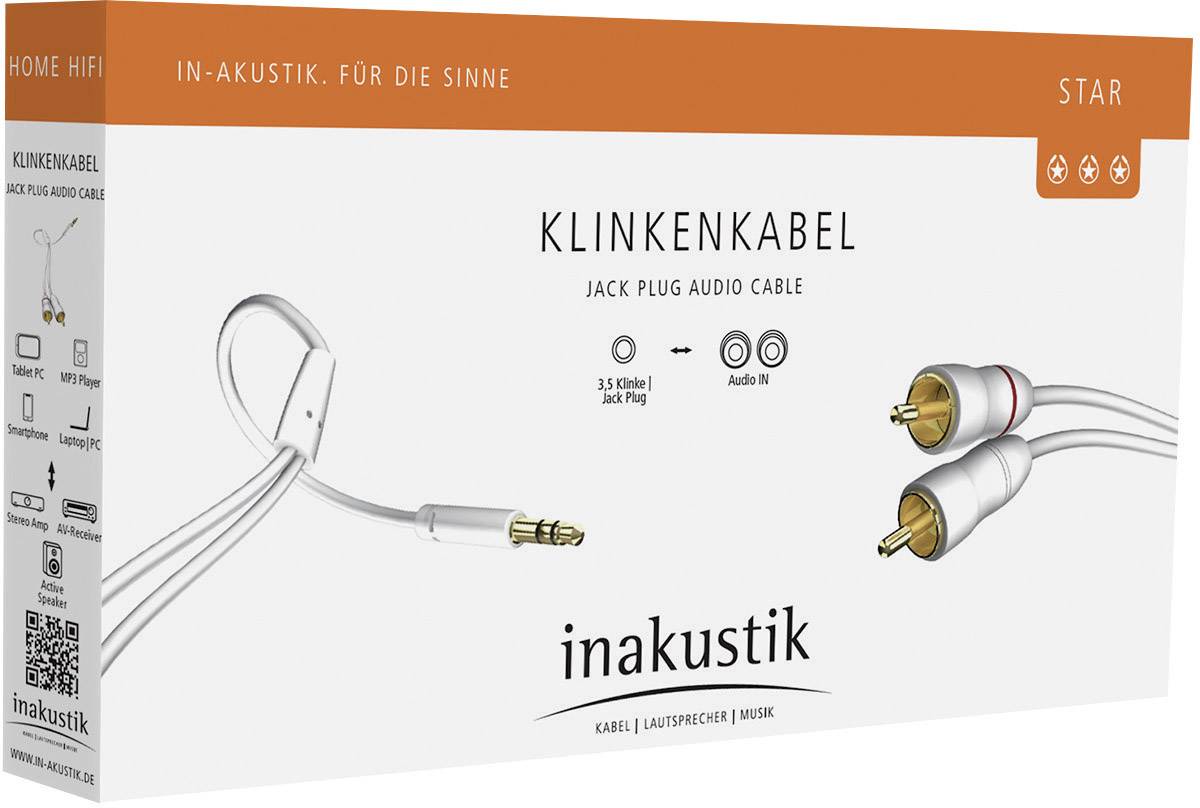 Inakustik 00310007 Cinch / Klinke Audio Anschlusskabel [2x Cinch-Stecker - 1x Klinkenstecker 3.5 mm] 7.50 m Weiß vergold-2