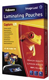 'Image Last Laminating Pouches' Verpackung mit Bild eines Froschs. Text: 'Capture 125, Premium Quality, Superior Results, 100% Reliable'.