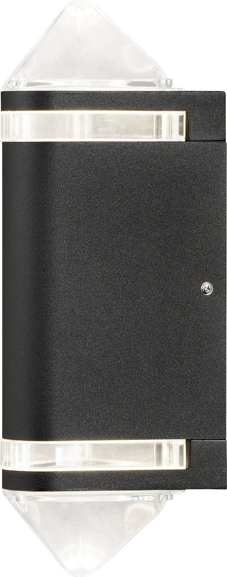 Schwarze Außenwandleuchte mit klarem Acryl an beiden Enden, geeignet für nach oben und unten gerichtetes Licht.