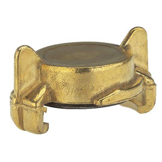 Messing-Verschluss für Flaschen. Rund mit zwei Laschen für sicheres Befestigen. Glänzende Oberfläche, geeignet für Getränkeverpackungen.