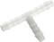 Ein weißer T-förmiger Kunststoffverbinder mit gerippten Enden, geeignet für das Verbinden von Schläuchen oder Rohren in verschiedenen Richtungen.