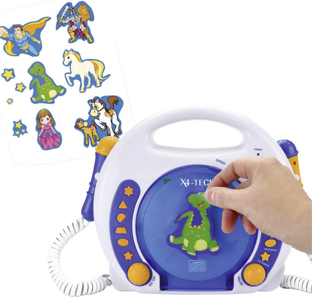 X4-Tech CD-Player für Kinder mit 2 Mikrofonen zum Mitsingen MP3 SD-Karte USB 