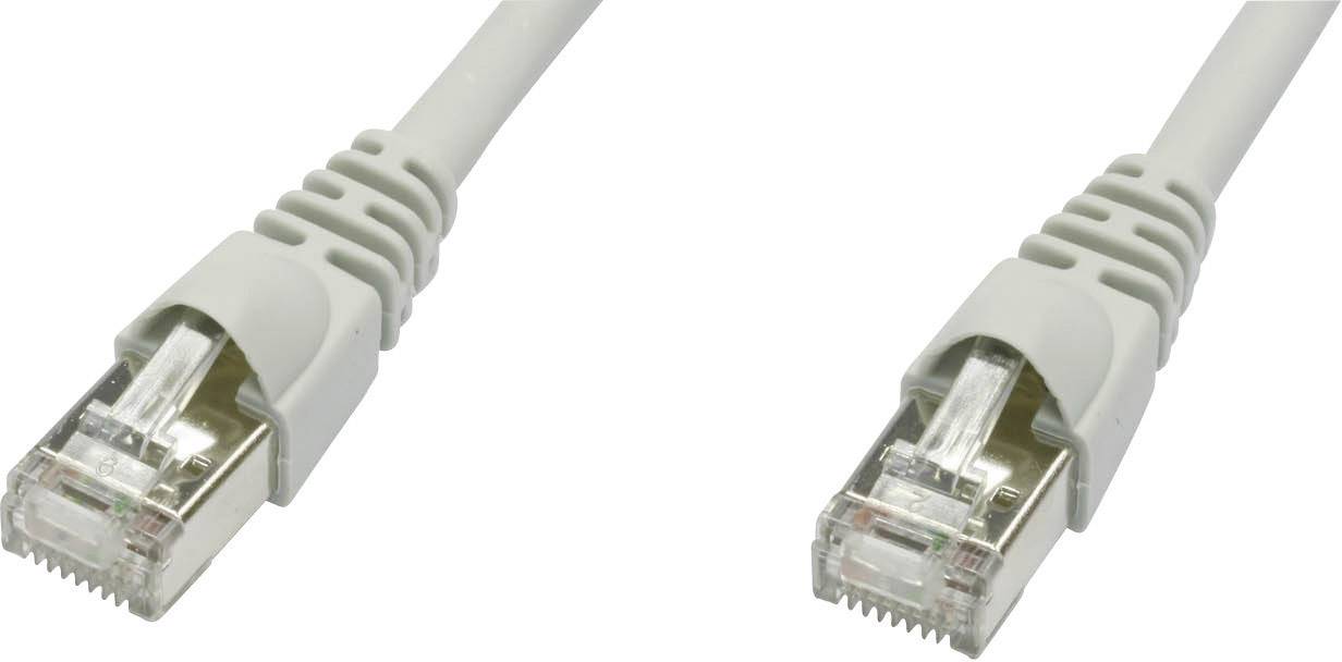 TELEGÄRTNER RJ45 Netzwerk Anschlusskabel CAT 5e F/UTP 1 m Grau Flammwidrig, mit Rastnasenschutz Tele