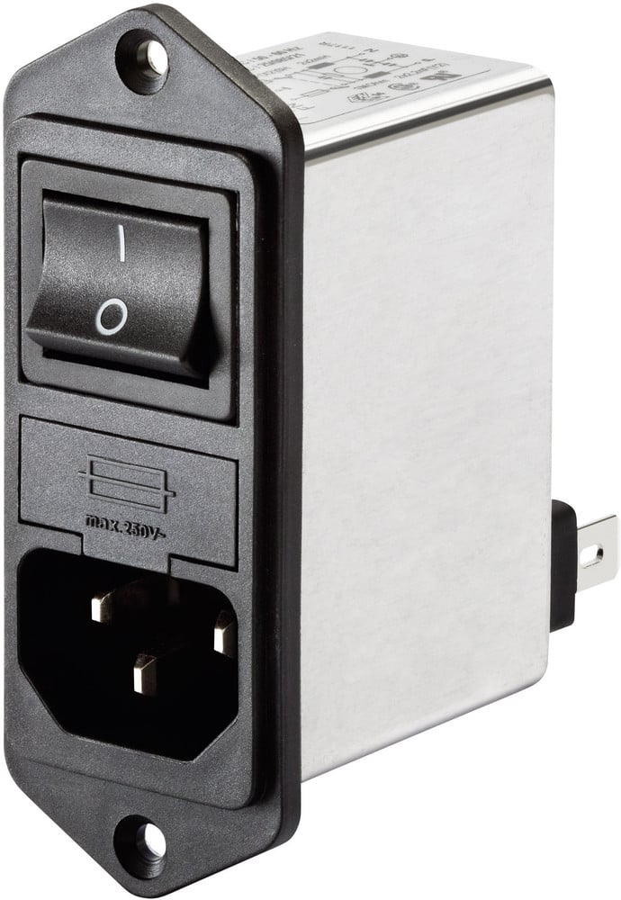 Netzfilter mit Kaltgerätebuchse, mit Schalter, mit 2 Sicherungen 250 V ...