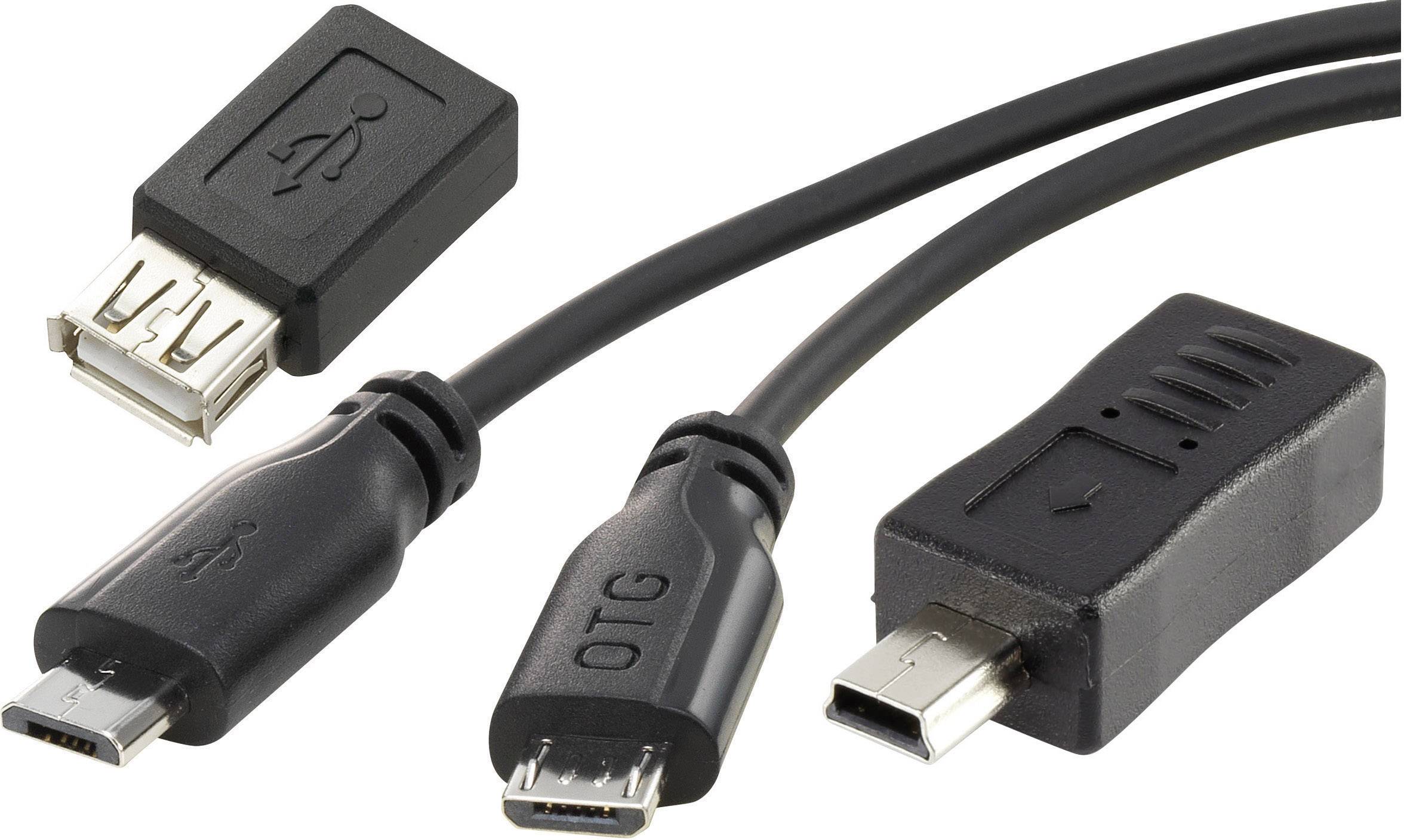 CONRAD renkforce SuperSoft OTG-Mirror Micro-USB Kabel 0,15 m + Mini B-Adapter + USB A Adapter
