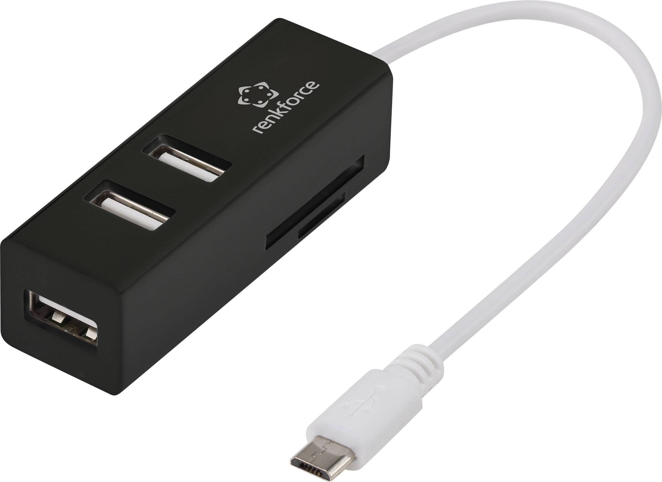 Renkforce RF-4995192 USB-Hub 3 Port USB-A, SD, microSD, M2, Memory Stick USB 2.0 480 MBit/s mit eingebautem SD-Kartenles