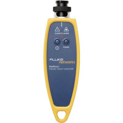 'Fluke Networks VisiFault Visual Fault Locator', ein handgehaltenes Gerät zur Erkennung von Kabelbrüchen, mit zwei Tasten und Warnsymbolen.