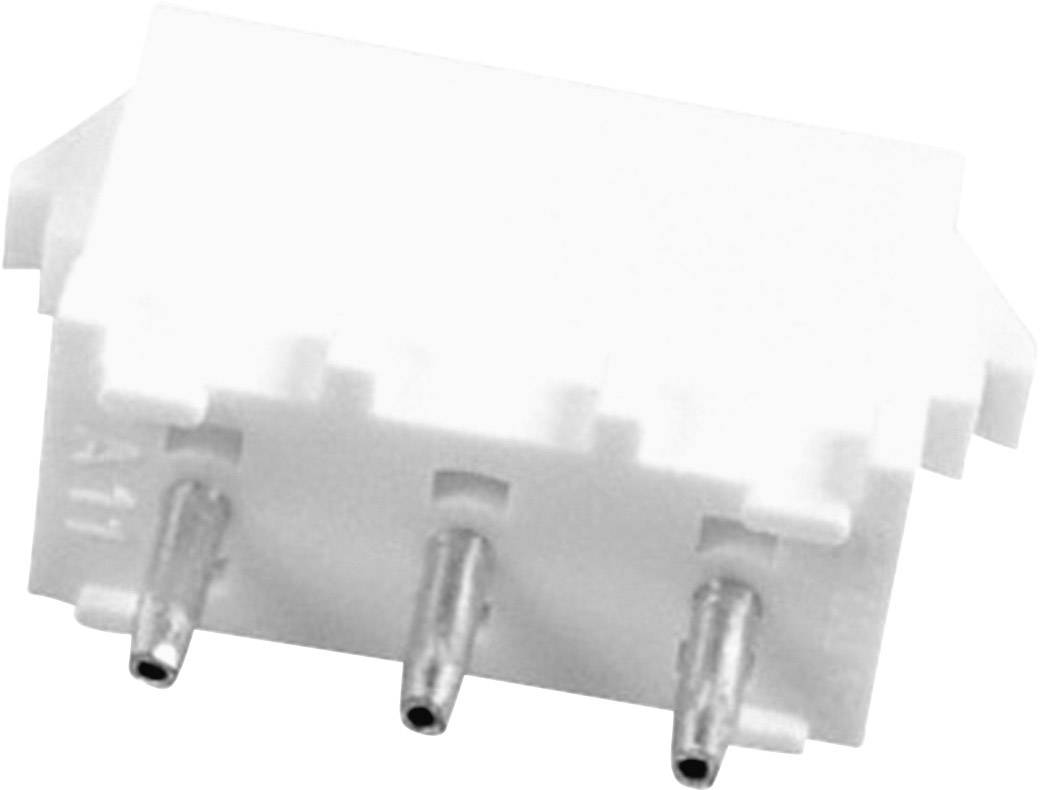 Ein weißer, dreipoliger Kunststoffstecker mit Metallstiften, vermutlich für elektronische Verbindungen oder Schaltungen geeignet.