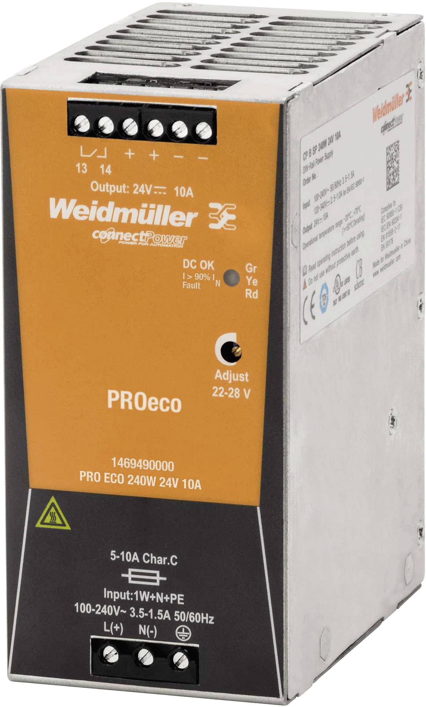 WEIDMUELLER Hutschienen-Netzteil (DIN-Rail) Weidmüller PRO ECO 240W 24V 10A 24 V/DC 10 A 240 W 1 x