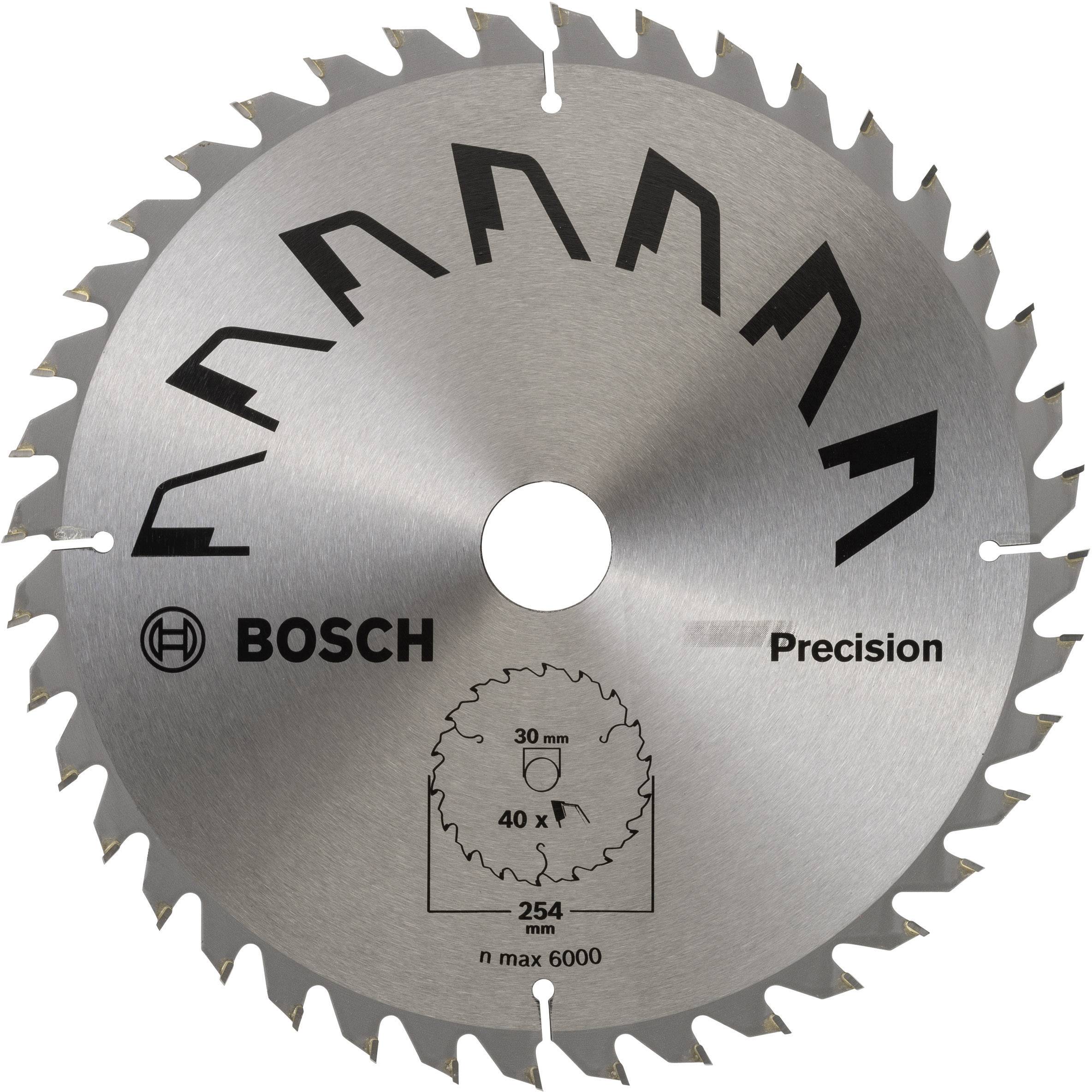 Kreissägeblatt mit Bosch-Logo, Durchmesser 254 mm, 30 mm Bohrung, geeignet für bis zu 6000 U/min, 40 Zähne für Präzisionsschnitte.