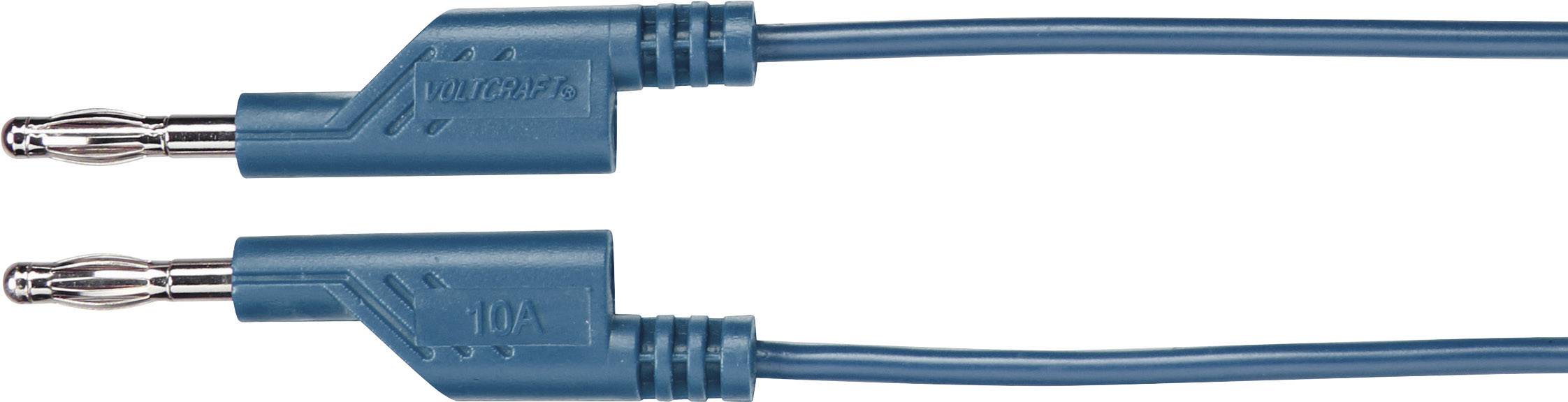 Zwei blaue Bananenstecker mit silbernen Metallspitzen und flexiblen Kabeln, die oft in elektronischen Geräten verwendet werden.