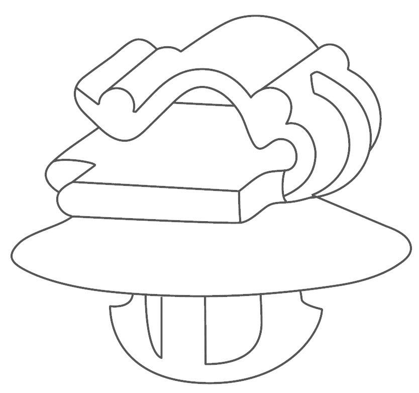 Einfaches Linien-Diagramm eines mechanischen Teils mit verschiedenen verbundenen Komponenten in einer seitlichen Ansicht.