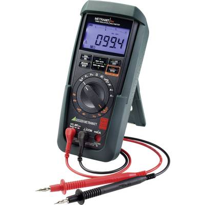 Ein digitales Multimeter mit großem Display zeigt den Wert '0994'. Es hat verschiedene Messfunktionen und rote sowie schwarze Messleitungen.