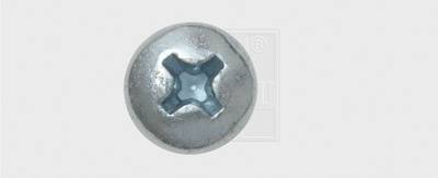 Kreuzschlitzschraube Kopf aus Metall, silberfarben, Ansicht von oben.