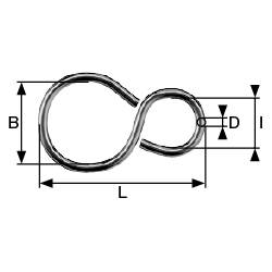 Drahtschaubild einer S-Form mit Maßen: Länge (L), Breite (B), Innendurchmesser (D). Darstellung eines technischen Bauteils.