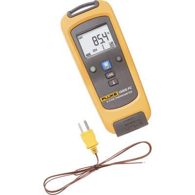 Ein gelbes digitales Thermometer mit Kabel und Sensor zeigt eine Temperatur von 85,4 Grad Fahrenheit auf dem Display an.