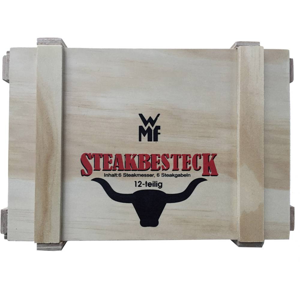 Steakbestek in houten kist, WMF, 12-delig