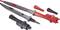 Zwei Messleitungen mit roten und schwarzen Kabeln und Steckern. Sie werden für elektrische Messungen und Tests verwendet.
