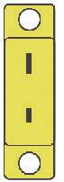 Gelbe Sicherung mit zwei Schraubenlöchern und einem schwarzen Strich in der Mitte.