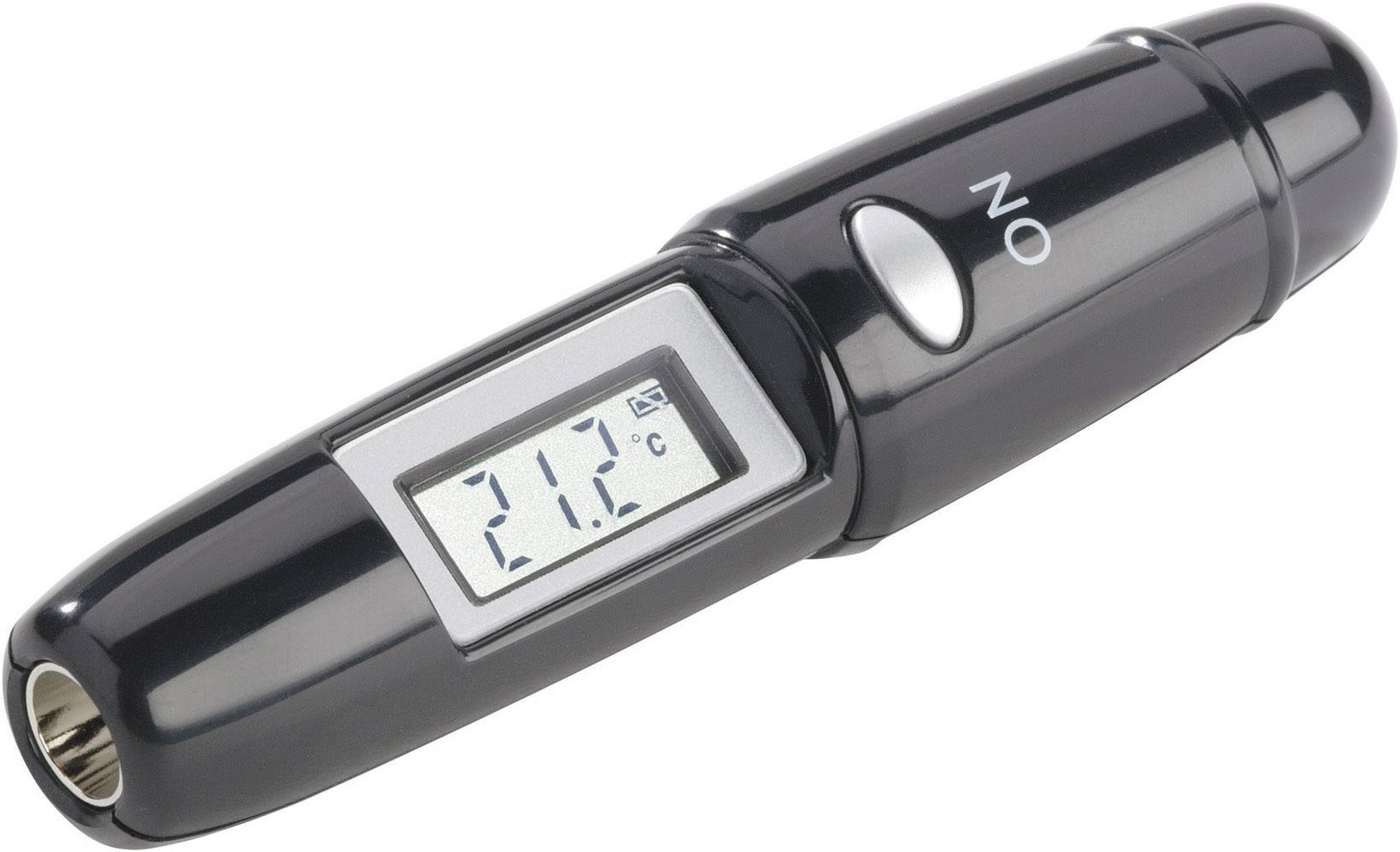 Ein digitales Thermometer zeigt eine Temperatur von 21,2 Grad Celsius auf einem kleinen Display an.