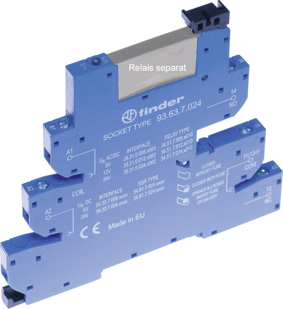 FINDER Relaissockel mit Haltebügel, mit LED, mit EMV-Entstörbeschaltung 1 St. Finder 93.63.0.125 Pas