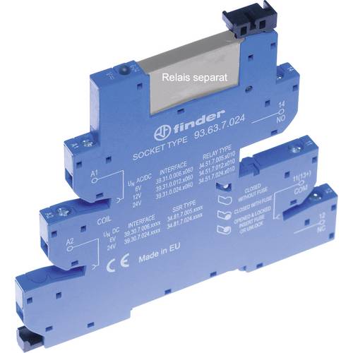 Finder 93.63.7.024 Relaissockel mit Haltebügel, mit LED, mit EMV-Entstörbeschaltung Passend für Serie (Relais): Finder S...