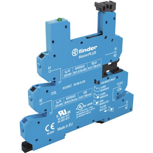 Finder 93.66.7.060 Relaissockel mit Haltebügel, mit LED, mit EMV-Entstörbeschaltung Passend für Serie (Relais): Finder S...