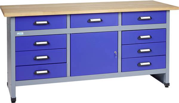 Küpper 12877 Werkbank 9 Schubladen, 1 Tür Ultramarinblau, Silber-Grau 1700 mm x 840 mm x 600 mm