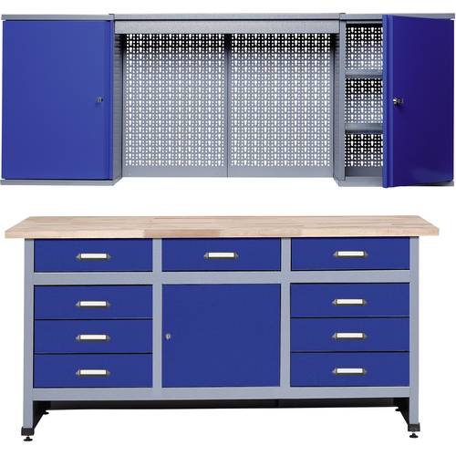 Küpper 70428-7 Sparset Werkbank und Hängeschrank Ultramarinblau, Silber-Grau