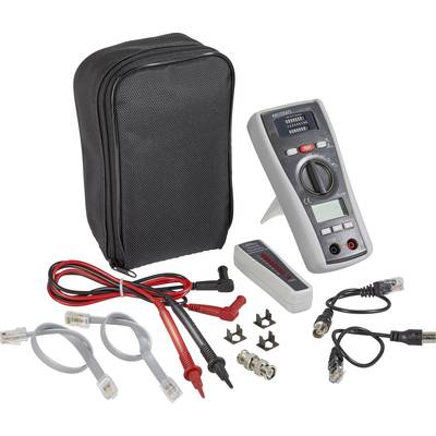 Ein digitales Multimeter-Set mit Tasche, Kabeln, Klemmen, und Adaptern. Es dient zur Messung von elektrischen Werten.