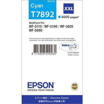 Epson Druckerpatrone T7892, 79XXL Original  Cyan C13T789240