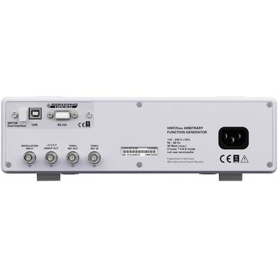 Rückseite eines Arbitrary Function Generator, Modellname 'HM8125xx', mit USB, RS-232, Modulations- und Netzanschlüssen.